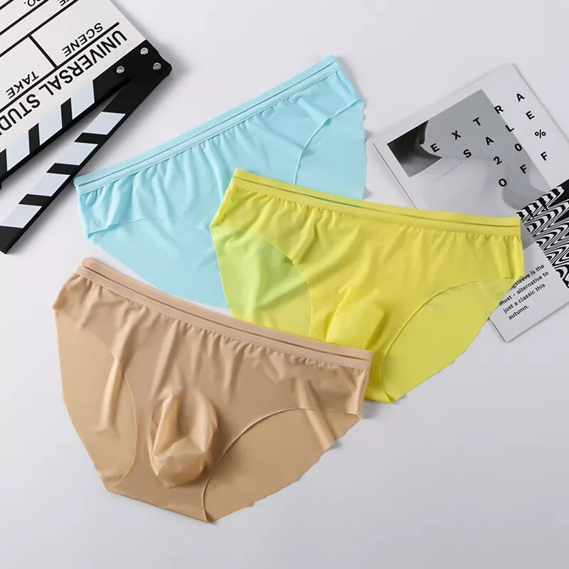 Mens Underwear Thin Ice Silk Translucent Panties U Pouch Breathable Boxer  Briefs