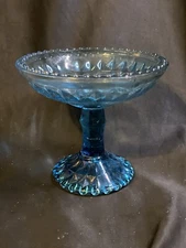 Vintage Jeanette Glass Aqua Blue pedestal candy dish diamond pattern