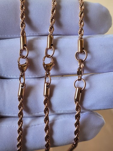 Stainless Steel Gold Plated Rope Chain 3mm Hip Hop Jewelry Unisex, Women, Men - Picture 7 of 10