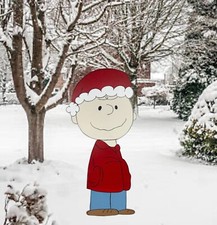Winter Christmas Charlie Brown Peanut- Hand Painted Yard Art - Outdoor or Indoor