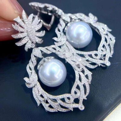 gorgeous pair of 10-10mm south sea white  pealrdangle  earring 925s(tim)