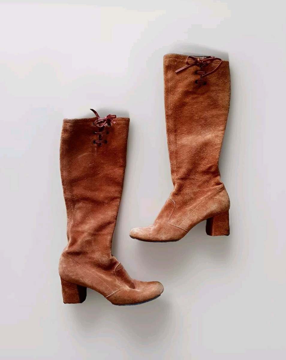 Authentic Vintage 60s 70s Suede Pennylane GoGo Boots Corset Lace