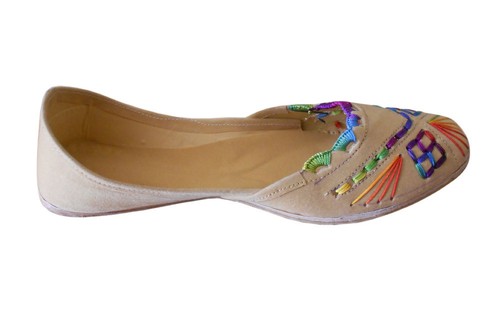 Women Wedding Shoes Leather Handmade Mojari Blue Jutties Oxfords Flats US 9.5-12 - Picture 7 of 10