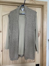 Chicos Tan Taupe Neutral gold Metallic Thread open sweater Vest 2 coord Sweater