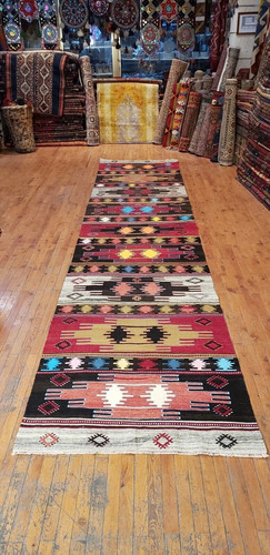 Rare Bohemian 1930-1940s Antique Natural Dye Wool Kurdish Runner 3'3" × 15'1"