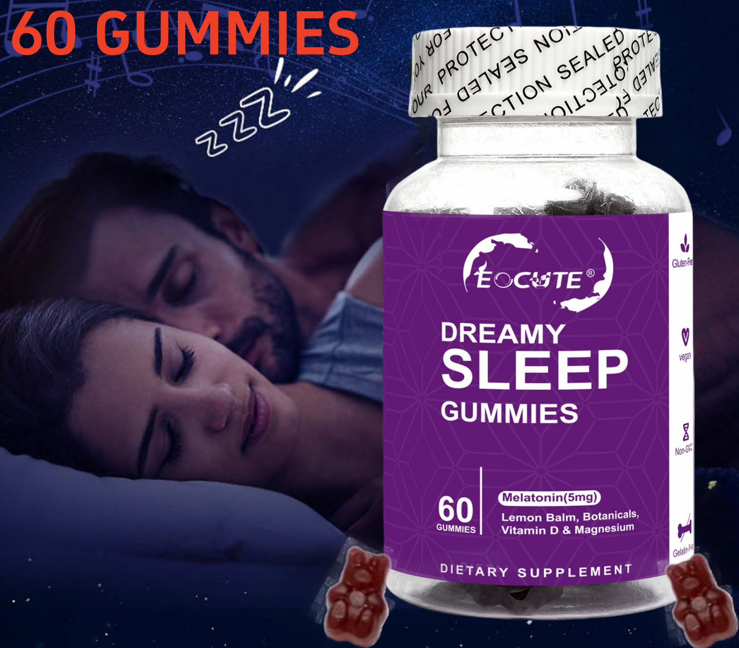 SLEEP 60 Gummies Lemon Balm,Botanlcals, Vitamin D & Magnesium