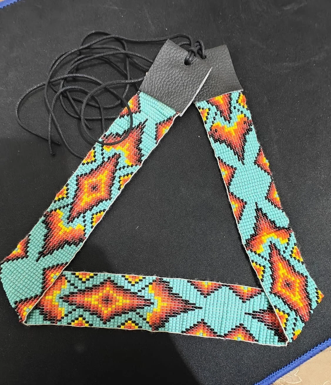 Beaded Hat Band Geometric Southwestern Pattern Cowboy Rode Handmade hatband