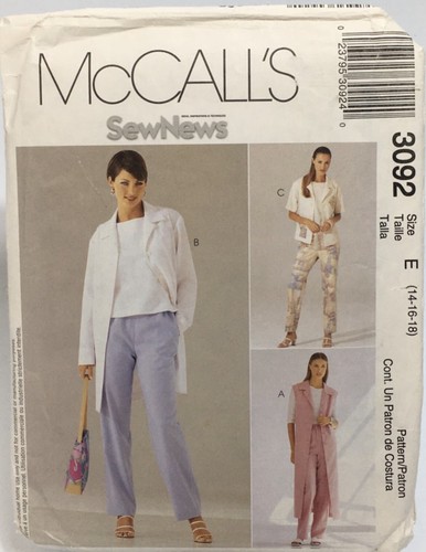 Duster Jacket Vest Top Pants Size 14-18 M3092 Uncut Sewing Pattern - Picture 1 of 2