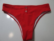 Zaful Womens Size 4 Bikini Bottom Red Cheeky Buttons Front Ribbed Swim Beachwear