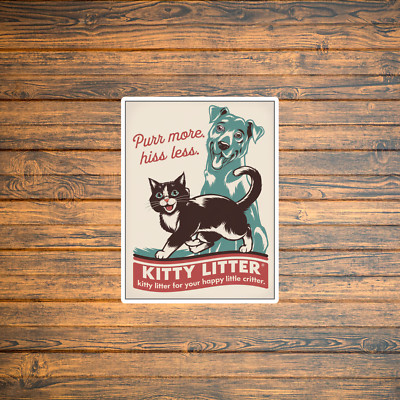 Vintage-Style Kitty Litter Ad with Playful Cats & Dog - Fun Pet Decor sticker Pr
