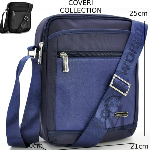 COVERI borsello uomo borsa tracolla nylon nero blu impermeabile zip  capiente | eBay