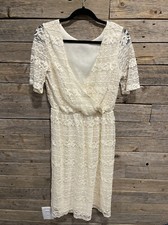 ASOS Women's Maternity White Lace Midi Dress Lined Sheer Sleeve Floral Size 12