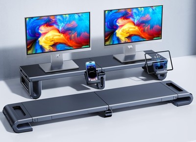 Dual Monitor Stand Riser for Desk - Length and Height Adjustable Computer Mon...