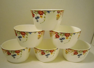 Royal Bone China Dinnerware ''DREAMS OF PARIS'' Floral Flowers 6 Soup Bowls