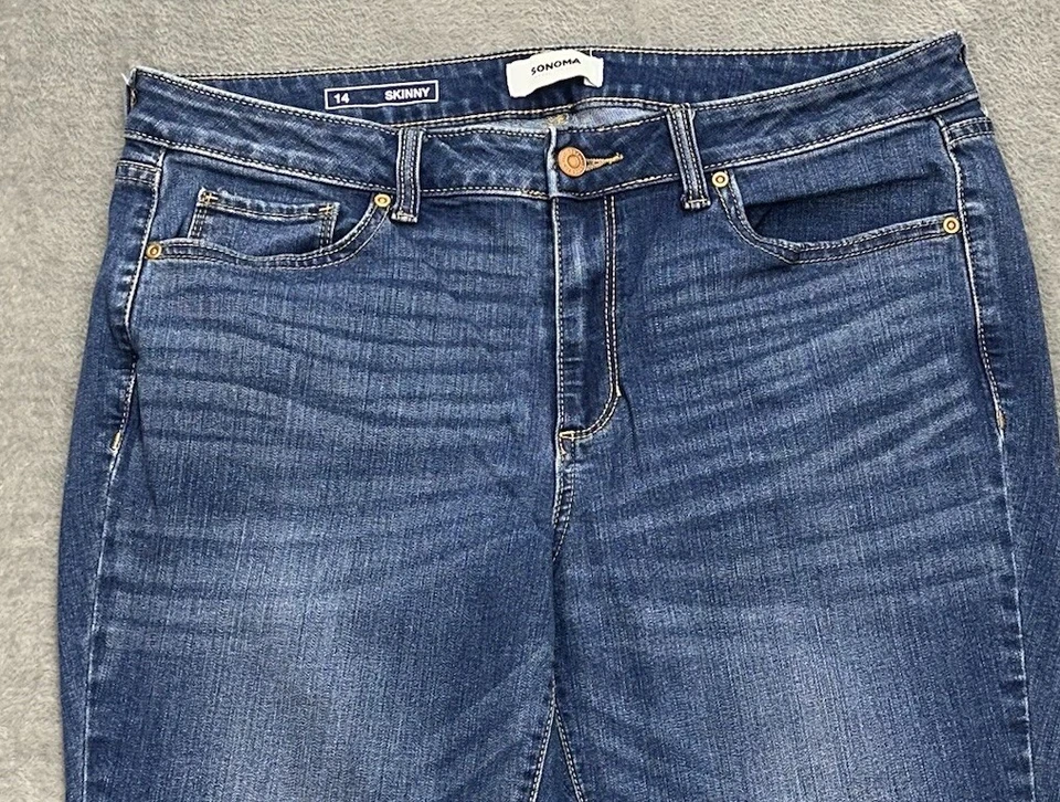 Pantalones de mezclilla Sonoma para mujer 14 azules lavado medio elástico tiro medio 34x28 ajustados Foto 2 de 4