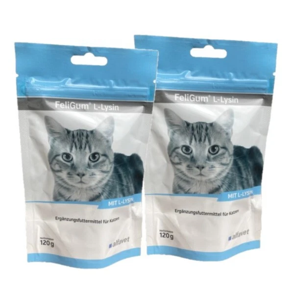 alfavet FeliGum L-Lysin 2 x 120g Kaudrops Leckerlie Katzen Schnupfen DOPPELPACK
