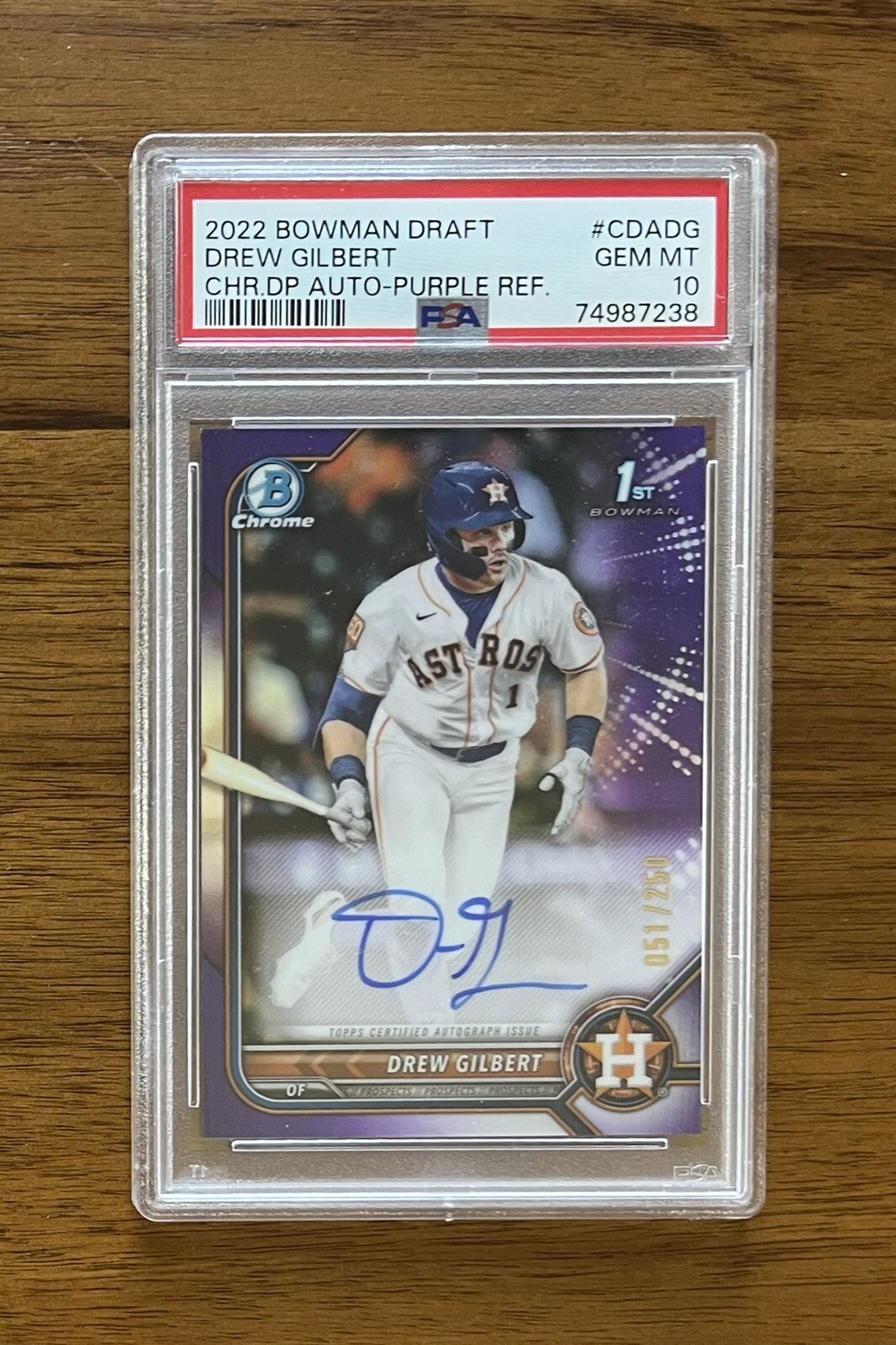 DREW GILBERT 2022 Bowman Draft 1st Chrome Auto Purple /250 PSA 10 Gem Mint RC