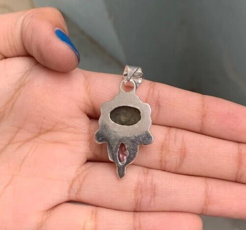 Labradorite, Rosa Kunzite Gemma 925 Argento Sterling Fatto a Mano Ciondolo S-43 - Immagine 2 di 4