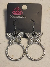 NWT - Paparazzi - Paradise Found 💜  LOP Butterfly 💜 Earring White Rhinestones
