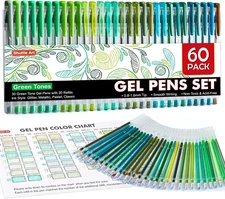 Shuttle Art 60 Pack Green Tone Gel Pens, 30 Green Tone Gel Pens with 30 Refills 