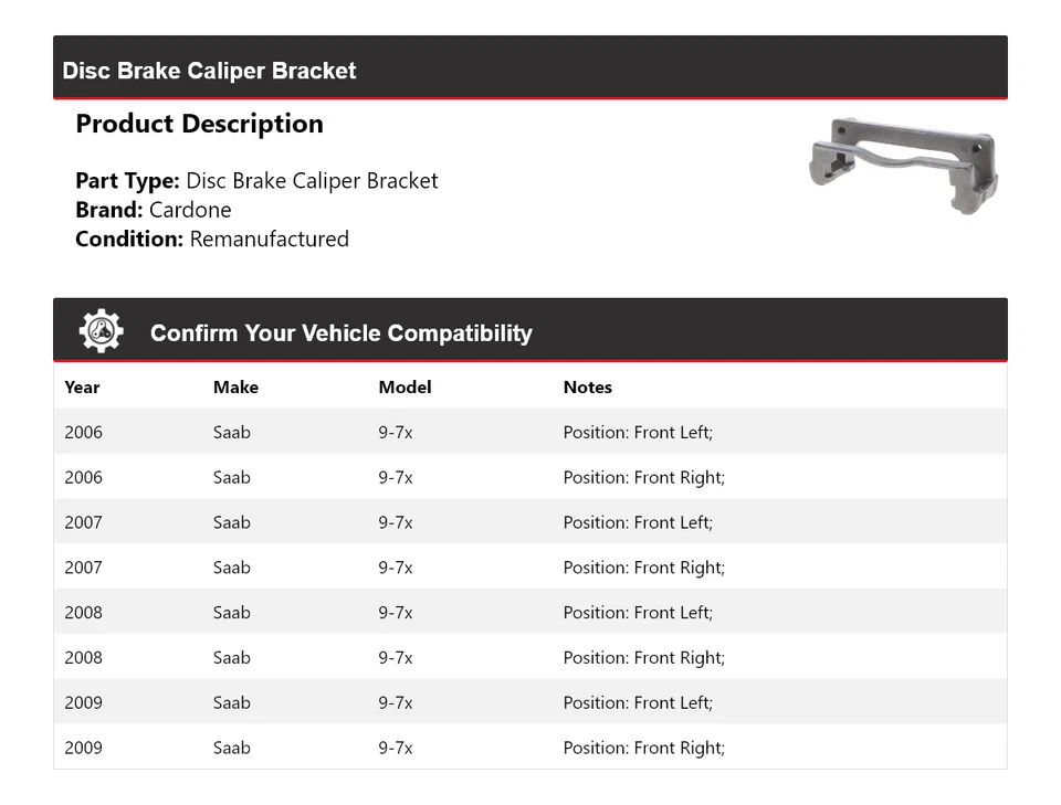 Soporte de pinza de freno de disco Cardone 2007 2008 Saab 9-7x 2006-2009 Foto 2 de 4