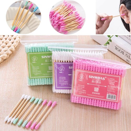 Wood Stick Cotton Swabs Double Tip Pure Cotton Wooden Q tip Swab 100/500Pcs Lot