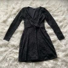 Abercrombie and Fitch black floral lace faux wrap long sleeve dress