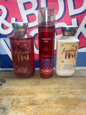 3 Bath & Body Works Forever Red Fine Fragrance Mist Body Wash Lotion Gift Set
