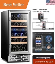 28 Bottle Wine Refrigerator - 15 Inch Stainless Steel with Tempered Glass Door