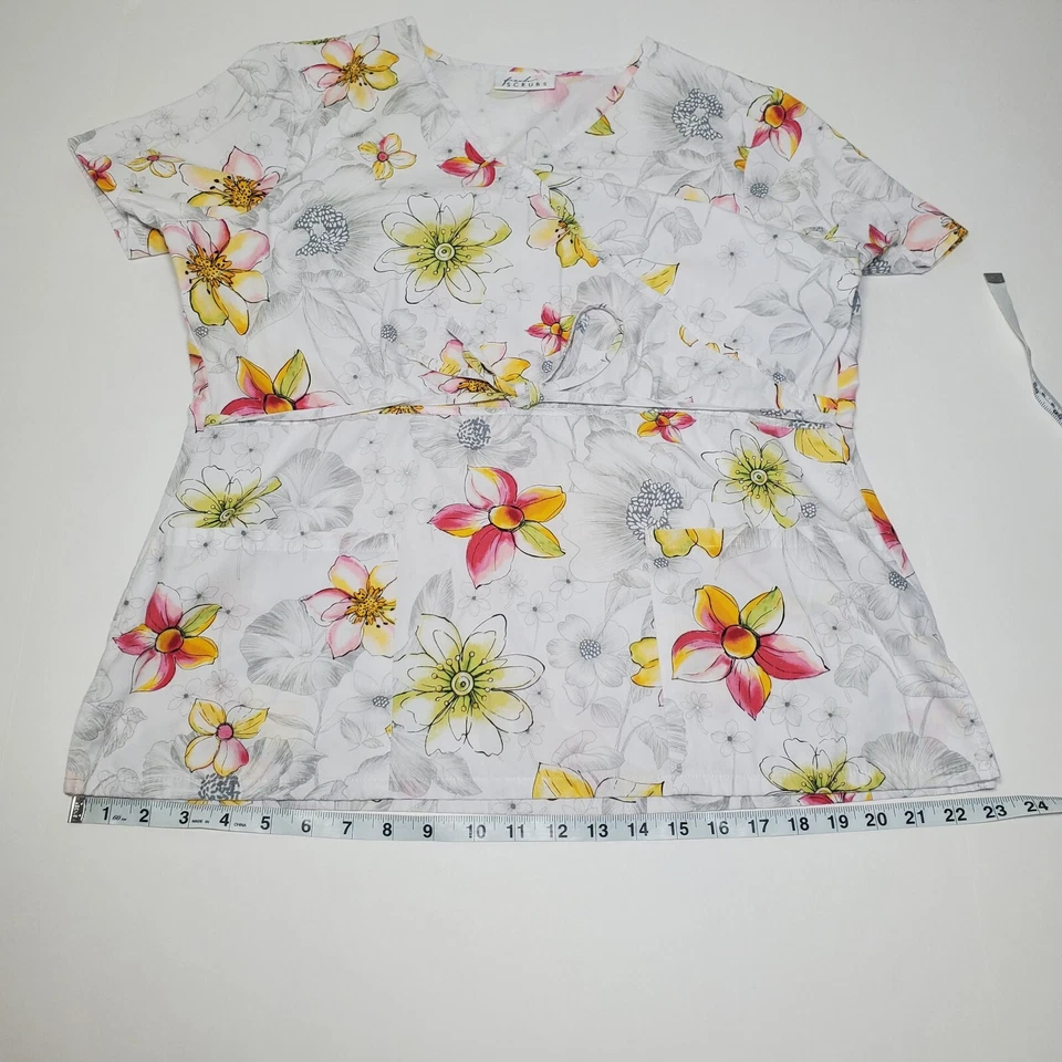 Blusa Médica Estampada Fresh Rosa Pálido Amarillo Flores XS Floral Foto 3 de 4