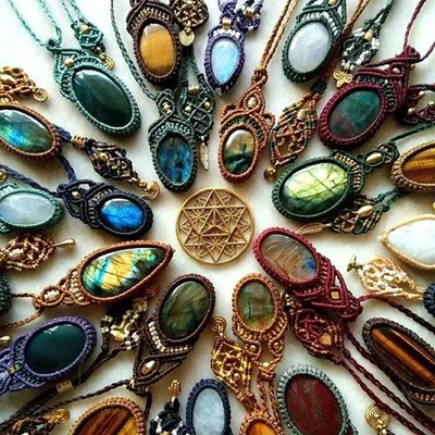 100 Pcs Natural Mix Gemstones Handmade Bohemian Macrame Necklaces Wholesale Lot