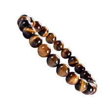 Tiger  s Eye 8mm Natural Gemstone Bead Stretch Bracelet - Brown/Gold - Unisex