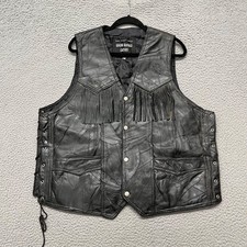 Navarre Leather Co Buffalo Vest Mens 2XL Black Fringe Italian Stone Biker