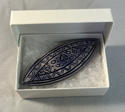 Indie Artisan Cobalt Blue Tribal inspired Pattern Carved Brooch Pin