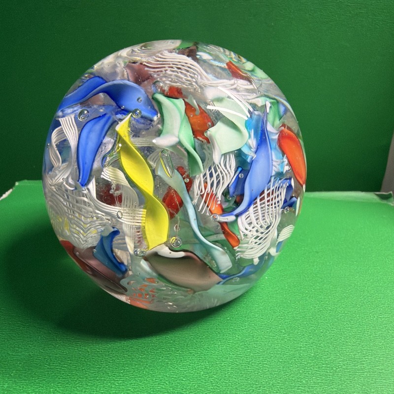 Murano Art Glass  Confetti Paperweight Multi Color Scramble Italian Glass 
