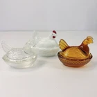 Lot Of 3 Vintage Hen on Nest Covered Dish 1  Milk Glass, 1 Crystal Clear 1 Amber