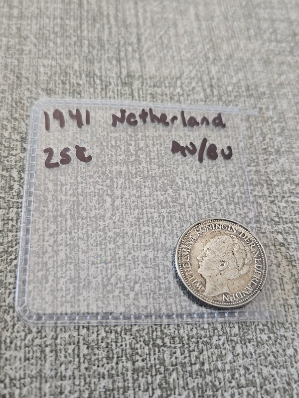 Netherlands 1941 25 Cents AU / BU .64 Silver 