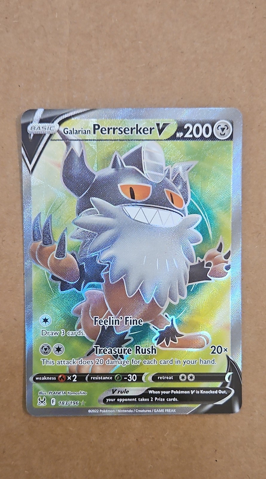 Pokemon Galarian Perrserker V (Full Art) 183/196 Swsh11: Lost Origin Holo NM TCG