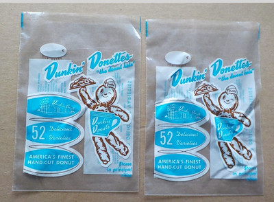 2 1960's Vintage Dunkin Donut Donettes plastic bags  52 varieties