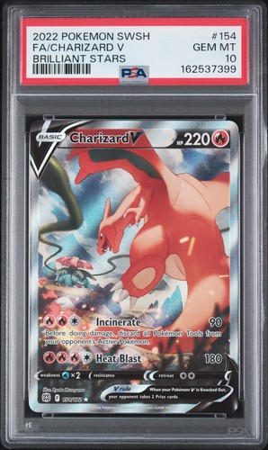 2022 POKEMON SWORD & SHIELD BRILLIANT STARS #154 FULL ART/CHARIZARD V PSA 10