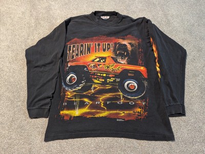 Vintage Bearfoot Shirt Mens Large Black Monster Truck 90s Milestone Motorsports