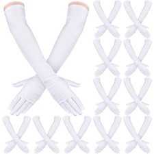 12 Pairs Long Satin Gloves for Women - Elbow Opera Costume, Formal Dress, Stretc