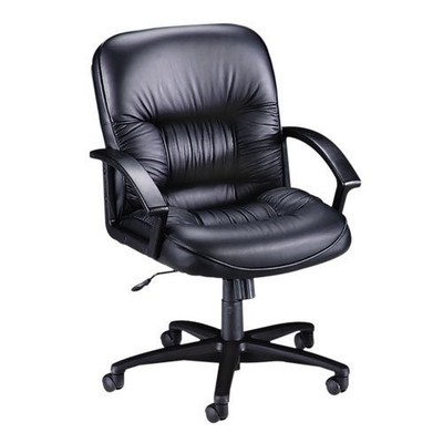 Lorell Leather Tufted Mid-back Chair - Leather Black Seat - Back - Black Frame