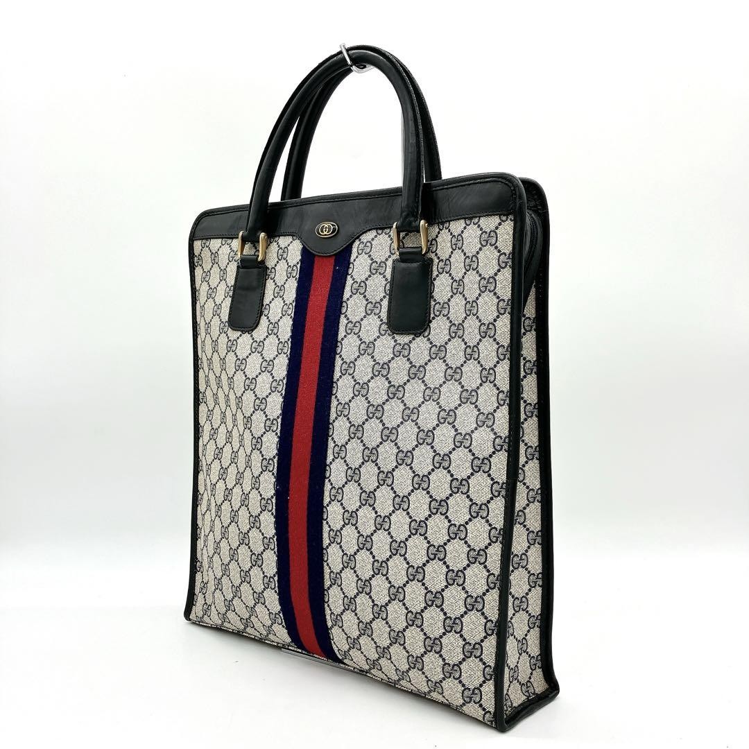 GUCCI GG Supreme Navy Sherry Line A4 Tote Bag
