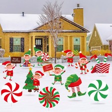 BBTO 12 Pieces Christmas Elf Yard Signs 36 cm x 18 cm, as the pictures show