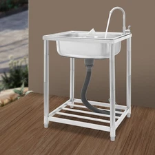 Modern Kitchen Sink, Stainless Steel Sink, Free Standing Single Bowl Sink silver