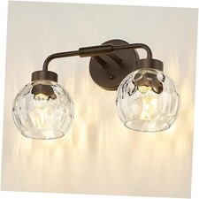 Bathroom Vanity Light, Farmhouse Wall 2-Light ORB + Water Ripple Globe Glass