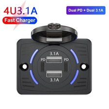 12V QC 3.0 PD USB Auto KFZ Steckdose Dual USB C Ladegerät Buchse Dose KFZ Einbau