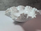 Vintage Fenton Milk Glass Hobnail Ruffled Edge Large Bowl/Compote 11.5" Round
