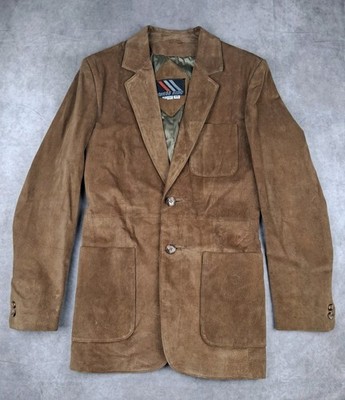 Vintage Chess King Suede Leather Sport Coat Blazer Jacket Mens 36 Brown Slim Fit